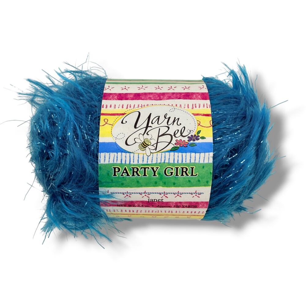Yarn Bee Party Girl Janet 122 Blue Eyelash Yarn 3.5 oz 180 Yards Novelty